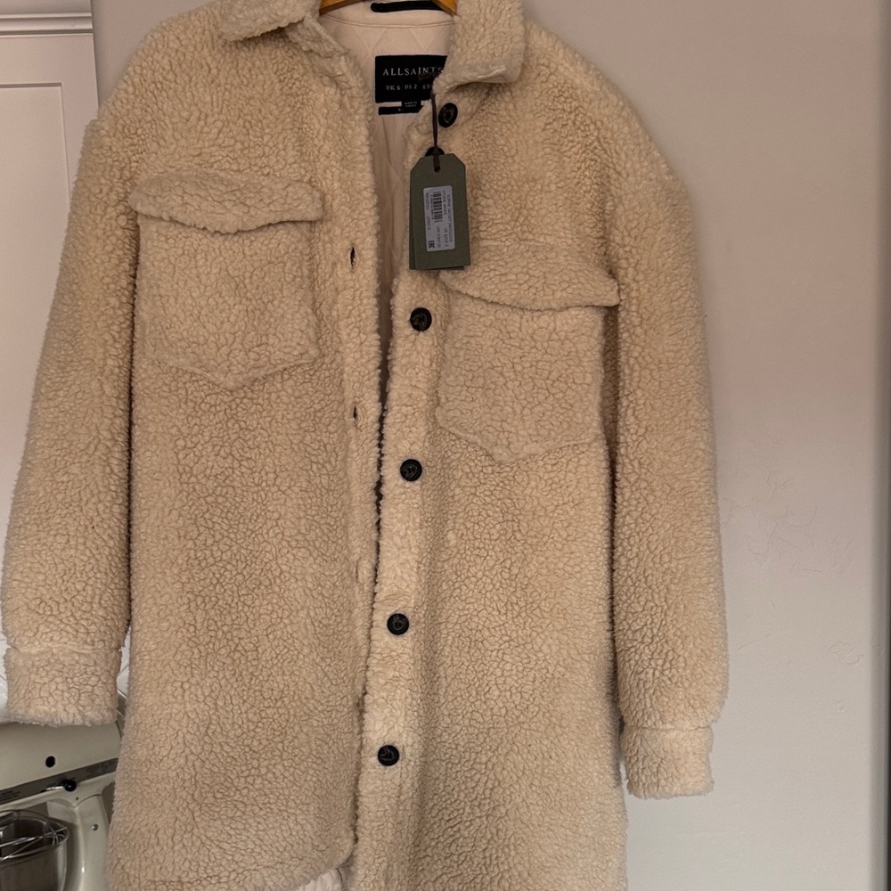 All Saints Women's Cream Sherpa Shirt Jacket